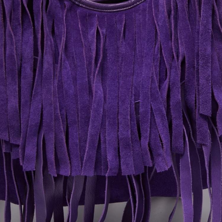 مملوكة مسبقًا Yves Saint Laurent Purple Suede and Leather La Boheme Fringe Hobo