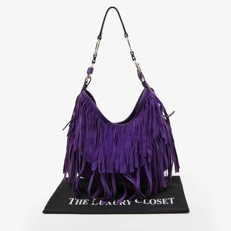 مملوكة مسبقًا Yves Saint Laurent Purple Suede and Leather La Boheme Fringe Hobo