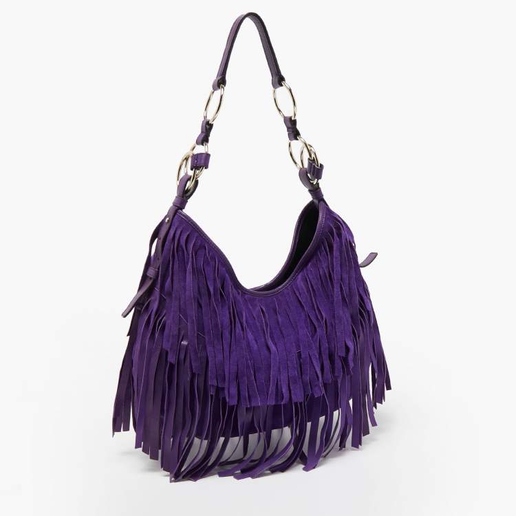 مملوكة مسبقًا Yves Saint Laurent Purple Suede and Leather La Boheme Fringe Hobo