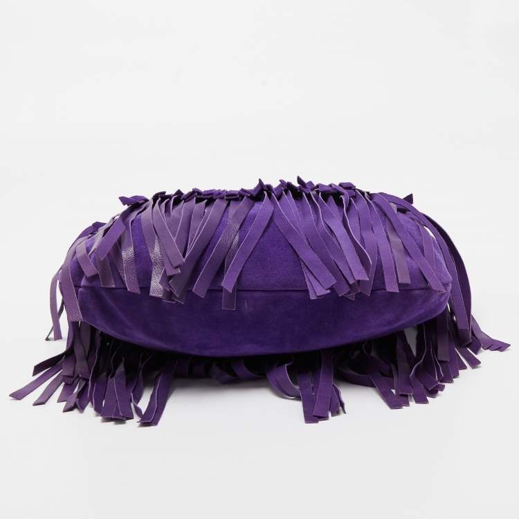 مملوكة مسبقًا Yves Saint Laurent Purple Suede and Leather La Boheme Fringe Hobo