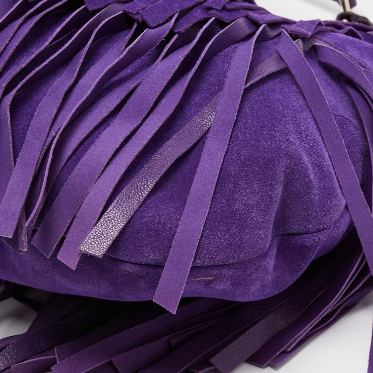 مملوكة مسبقًا Yves Saint Laurent Purple Suede and Leather La Boheme Fringe Hobo