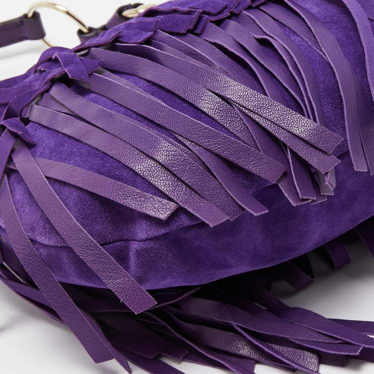 مملوكة مسبقًا Yves Saint Laurent Purple Suede and Leather La Boheme Fringe Hobo