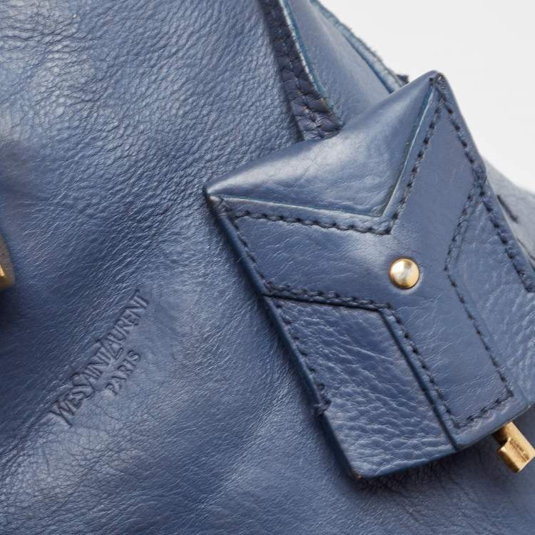Pre Owned Yves Saint Laurent Blue Leather Oversized Muse Bag