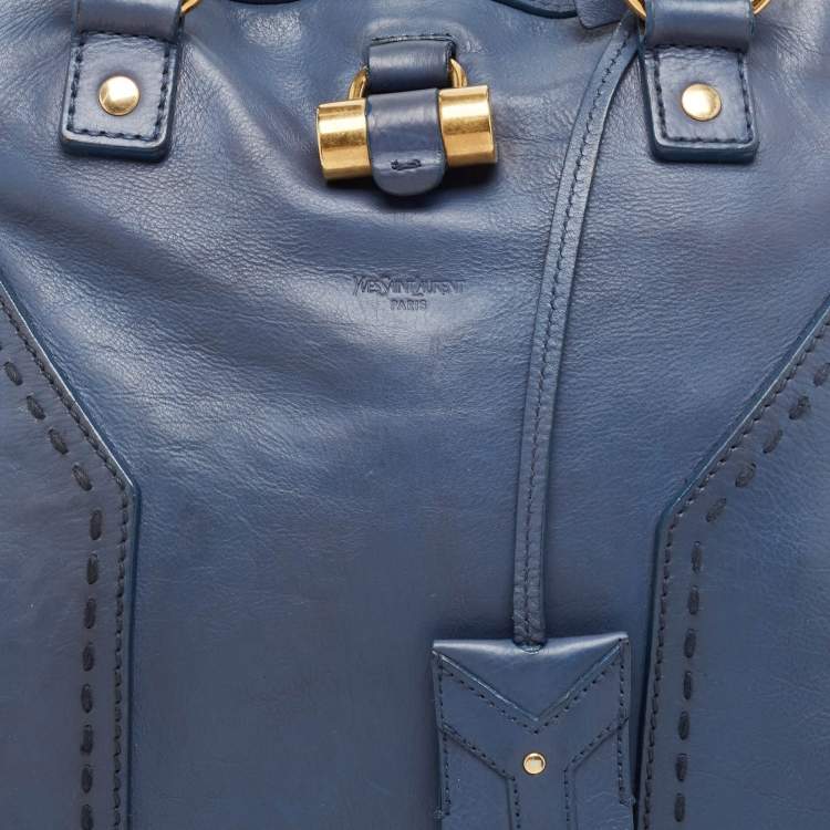 Pre Owned Yves Saint Laurent Blue Leather Oversized Muse Bag