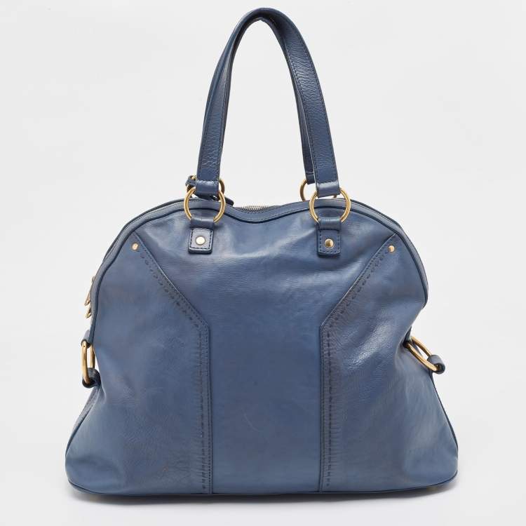 Pre Owned Yves Saint Laurent Blue Leather Oversized Muse Bag