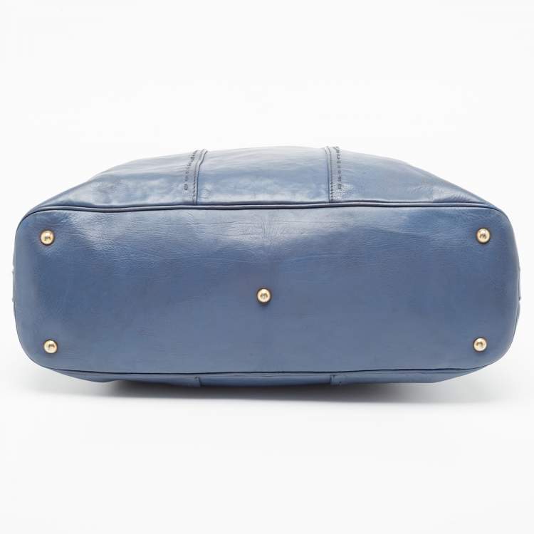 Pre Owned Yves Saint Laurent Blue Leather Oversized Muse Bag