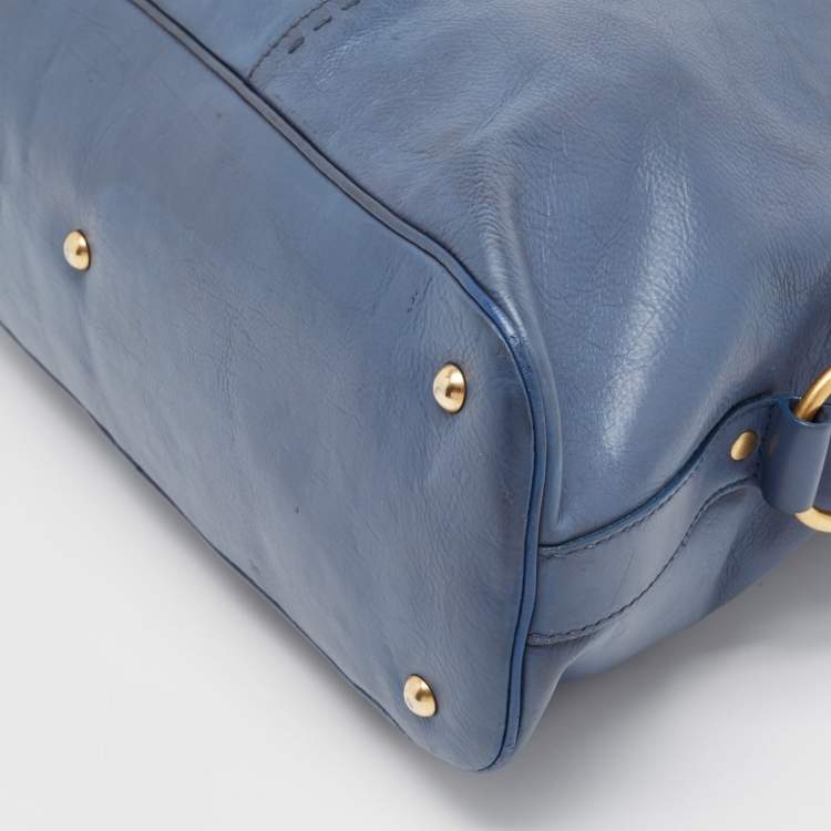 Pre Owned Yves Saint Laurent Blue Leather Oversized Muse Bag