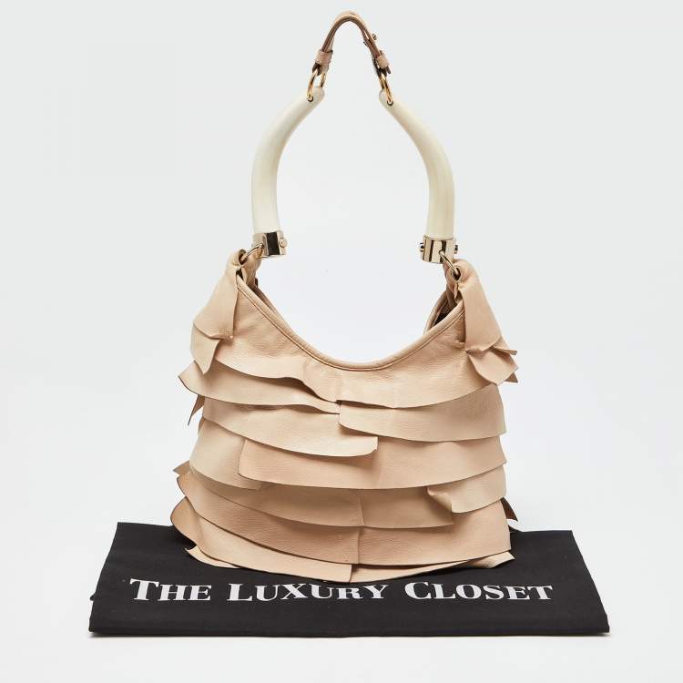 مملوكة مسبقًا Yves Saint Laurent Beige Leather St. Tropez Horn Hobo