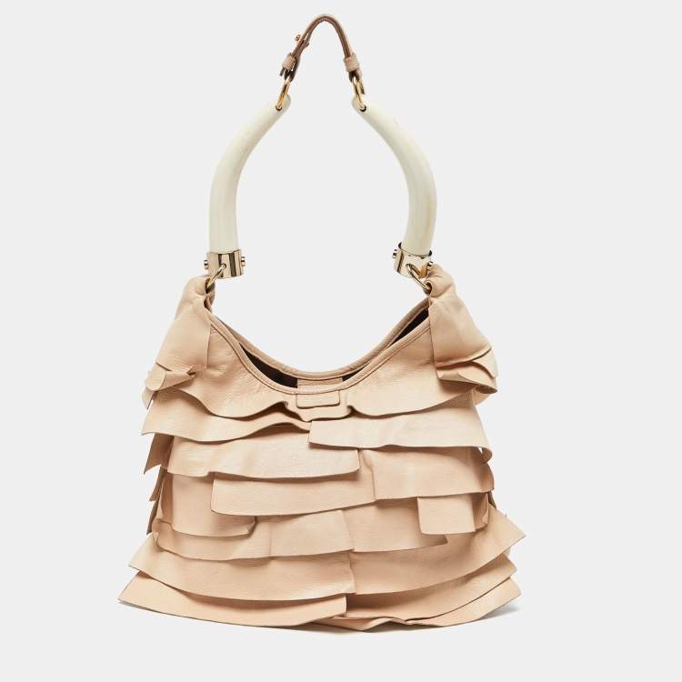 مملوكة مسبقًا Yves Saint Laurent Beige Leather St. Tropez Horn Hobo