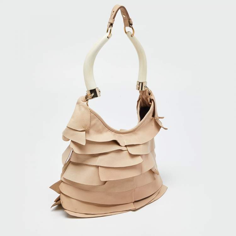 مملوكة مسبقًا Yves Saint Laurent Beige Leather St. Tropez Horn Hobo