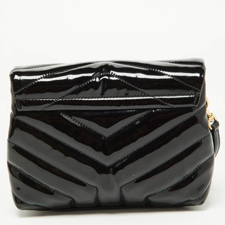 Pre Owned Saint Laurent Black Quilted Patent Leather Toy Loulou Crossbody Bag
