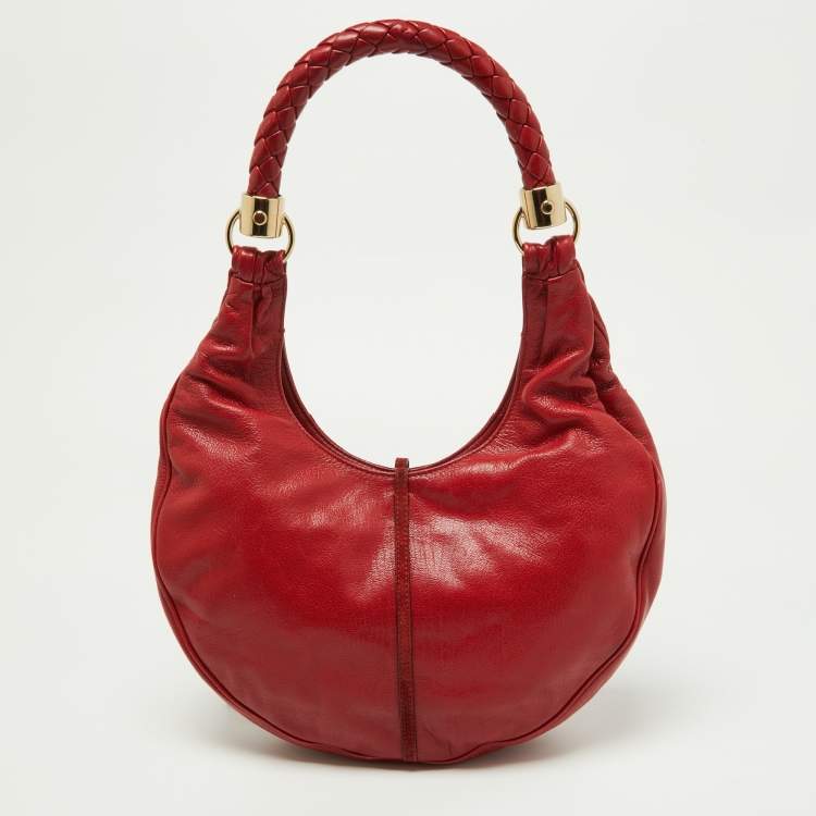 Pre Owned Yves Saint Laurent Red Suede and Leather Trim Tassel Hobo
