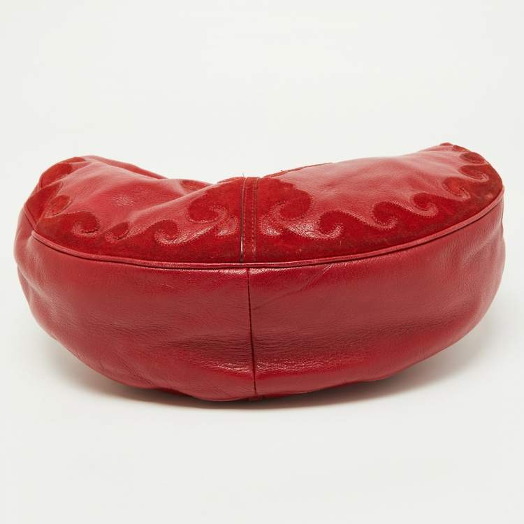 Pre Owned Yves Saint Laurent Red Suede and Leather Trim Tassel Hobo