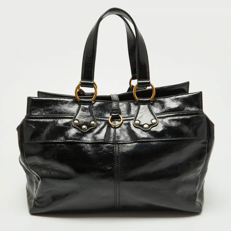 Pre Owned Yves Saint Laurent Black Patent Leather Front Pocket Satchel