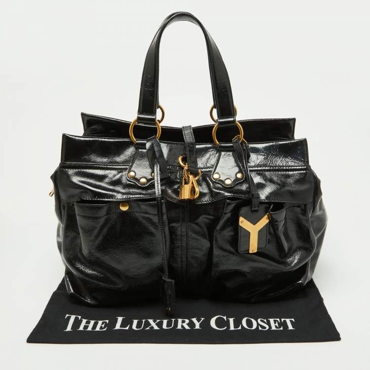 Pre Owned Yves Saint Laurent Black Patent Leather Front Pocket Satchel
