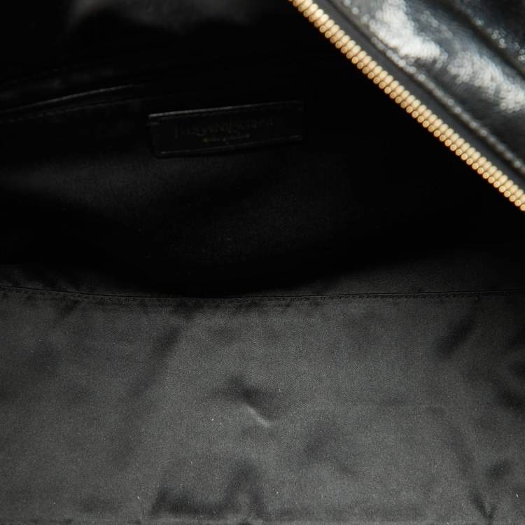 Pre Owned Yves Saint Laurent Black Patent Leather Front Pocket Satchel