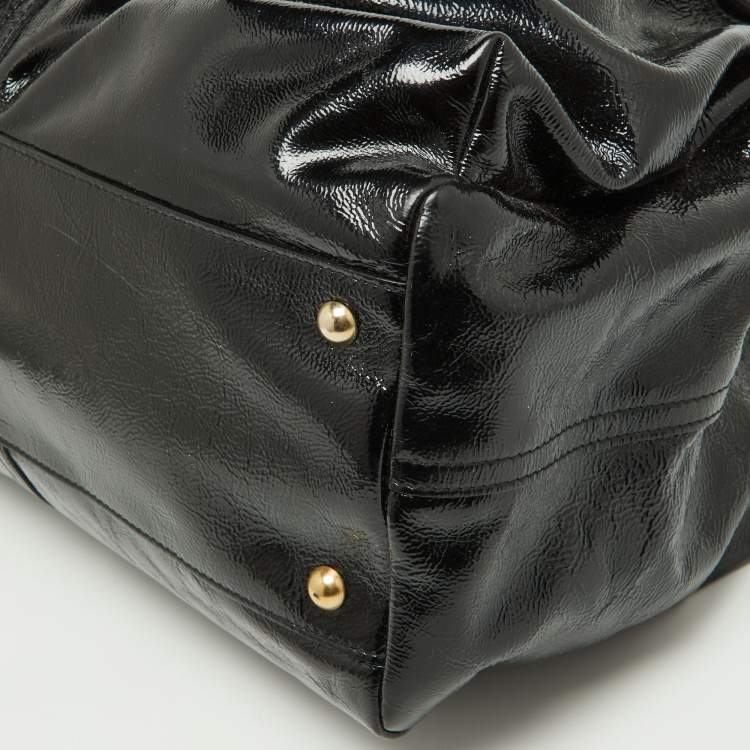 Pre Owned Yves Saint Laurent Black Patent Leather Front Pocket Satchel