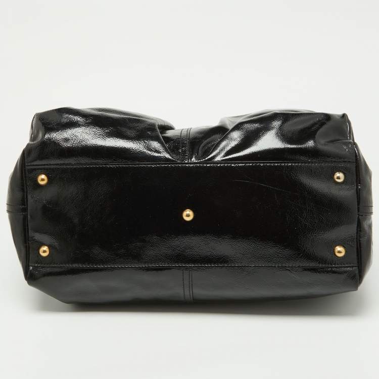 Pre Owned Yves Saint Laurent Black Patent Leather Front Pocket Satchel