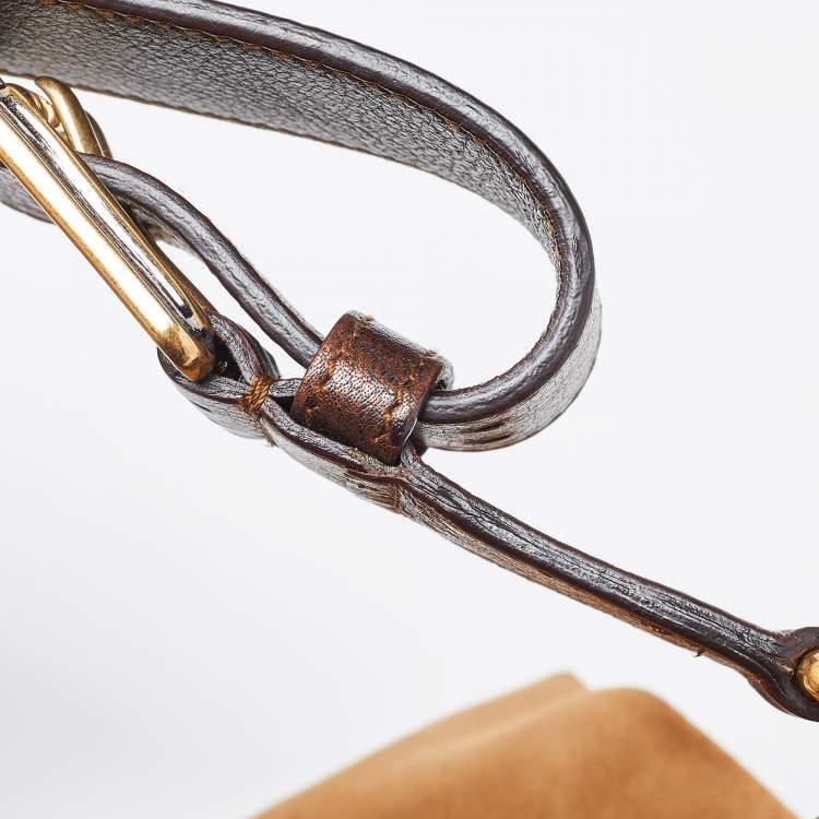 Pre Owned Yves Saint Laurent Two Tone Brown Suede and Leather Rive Gauche Shoulder Bag