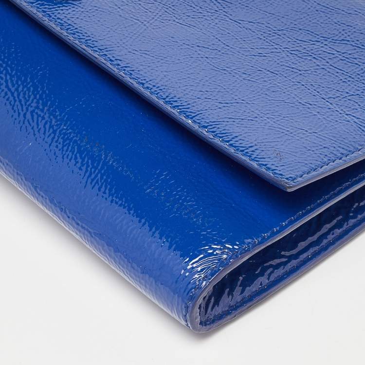 Pre Owned Yves Saint Laurent Blue Patent Leather Belle De Jour Flap Clutch