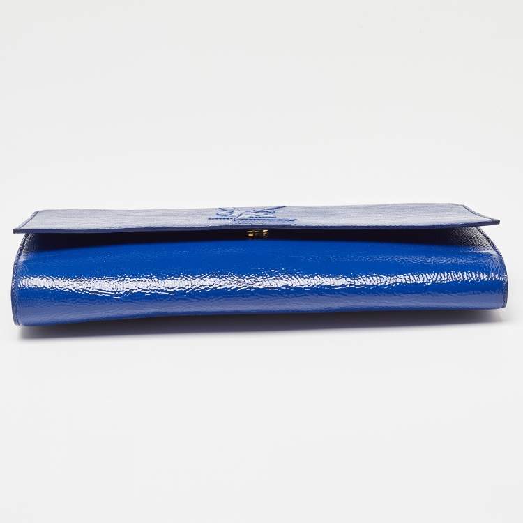 Pre Owned Yves Saint Laurent Blue Patent Leather Belle De Jour Flap Clutch