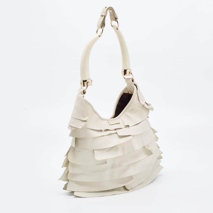 Pre Owned Yves Saint Laurent Ivory Leather St. Tropez Double Horn Hobo