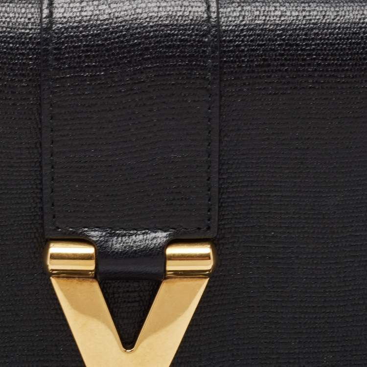 Pre Owned Yves Saint Laurent Black Leather Y-Ligne Clutch