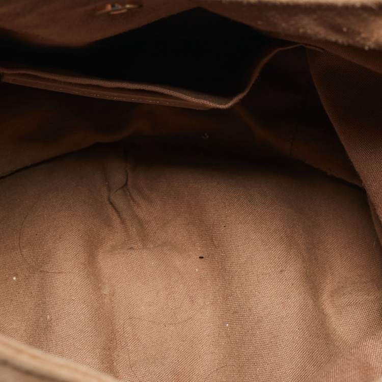 Pre Owned Yves Saint Laurent Beige Suede Logo Studded Hobo