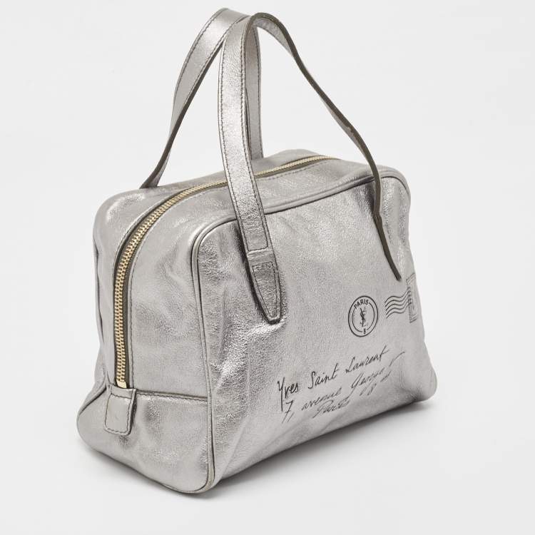 Pre Owned Yves Saint Laurent Silver Leather Y Mail Mini Bag