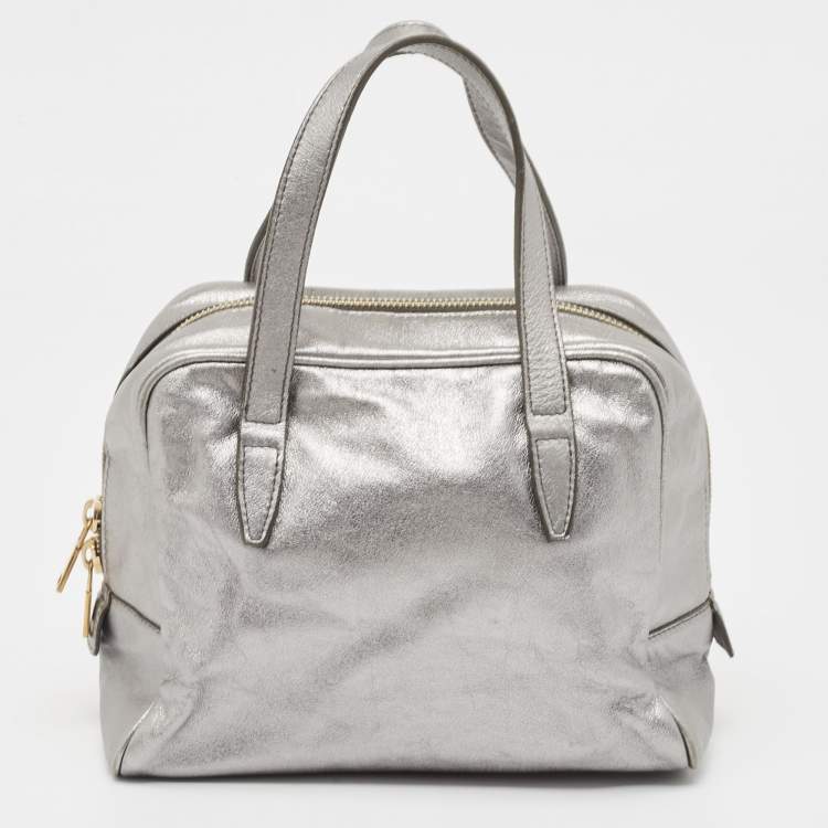 Pre Owned Yves Saint Laurent Silver Leather Y Mail Mini Bag