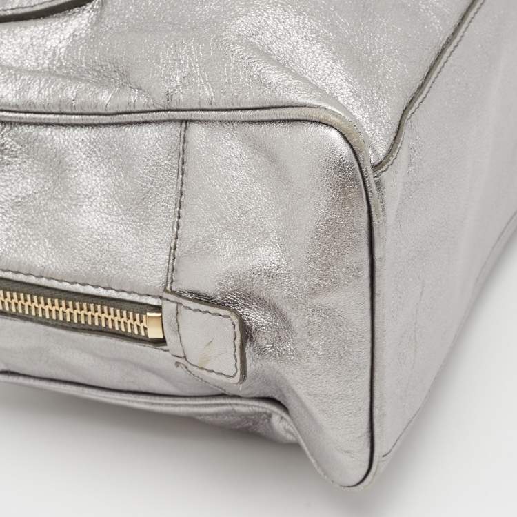 Pre Owned Yves Saint Laurent Silver Leather Y Mail Mini Bag