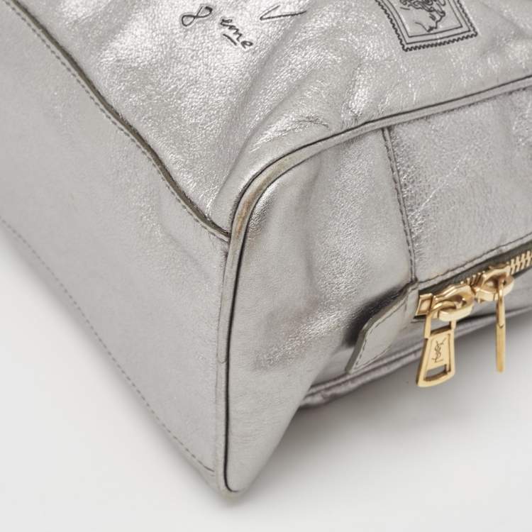 Pre Owned Yves Saint Laurent Silver Leather Y Mail Mini Bag