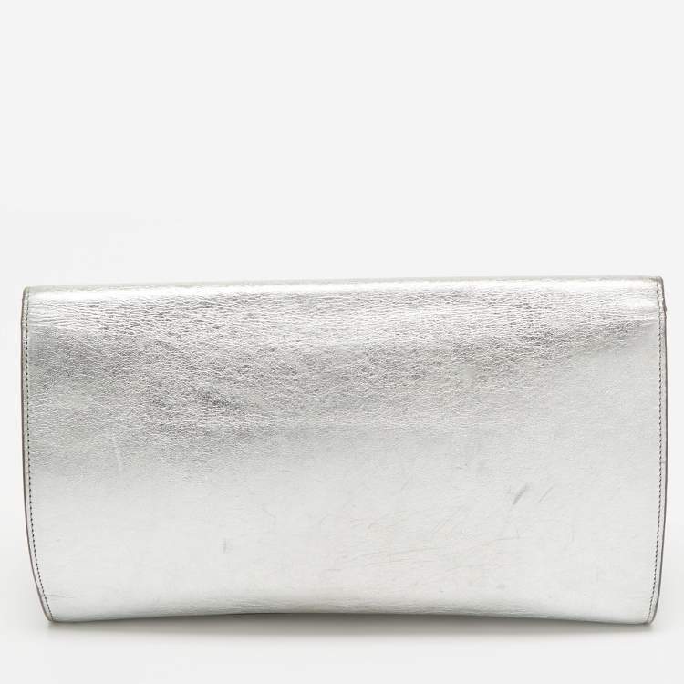 Pre Owned Yves Saint Laurent Silver Leather Belle De Jour Flap Clutch