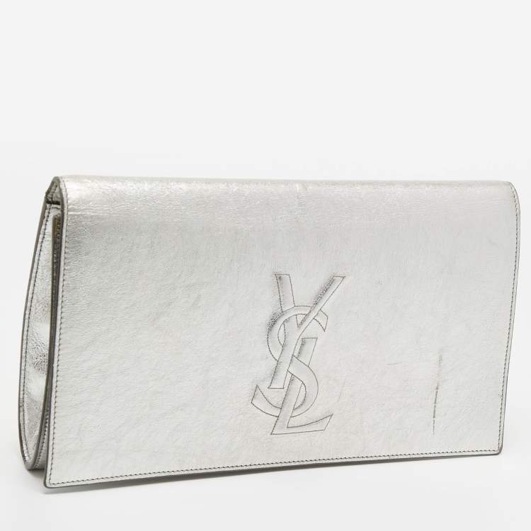 Pre Owned Yves Saint Laurent Silver Leather Belle De Jour Flap Clutch