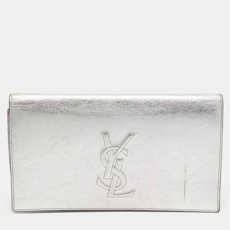 Pre Owned Yves Saint Laurent Silver Leather Belle De Jour Flap Clutch