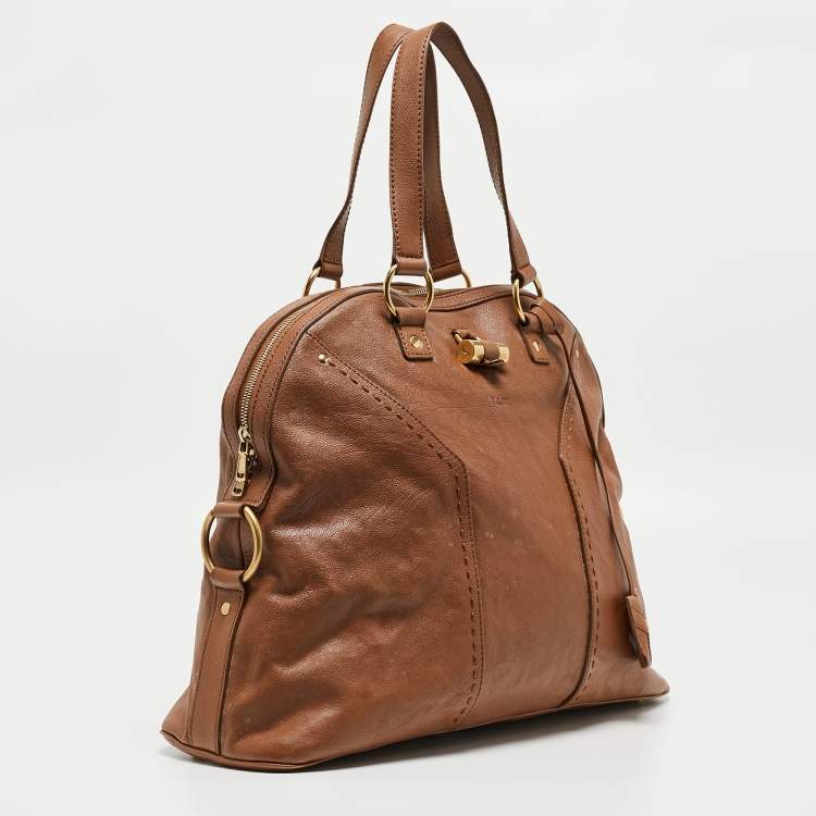 Pre Owned Yves Saint Laurent Brown Leather Oversized Muse Bag
