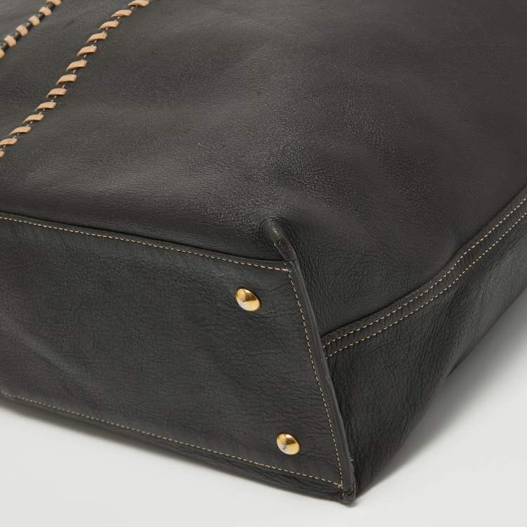 Pre Owned Yves Saint Laurent Dark Brown/Tan Leather Neo Reversible Tote