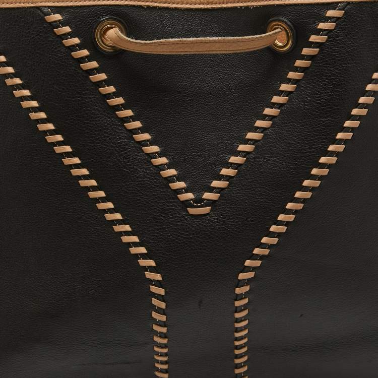 Pre Owned Yves Saint Laurent Dark Brown/Tan Leather Neo Reversible Tote