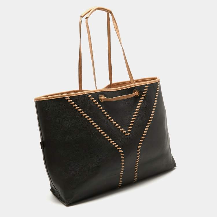 Pre Owned Yves Saint Laurent Dark Brown/Tan Leather Neo Reversible Tote