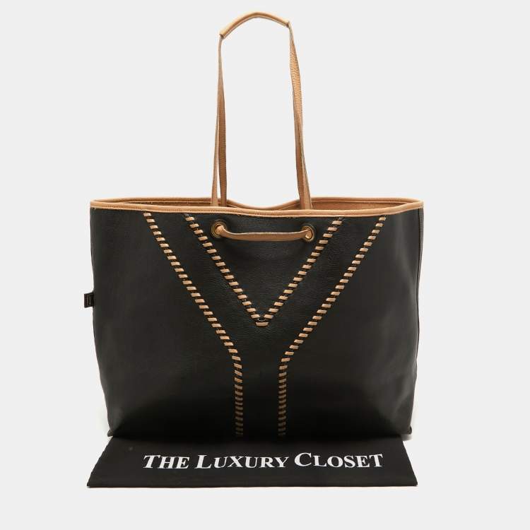 Pre Owned Yves Saint Laurent Dark Brown/Tan Leather Neo Reversible Tote