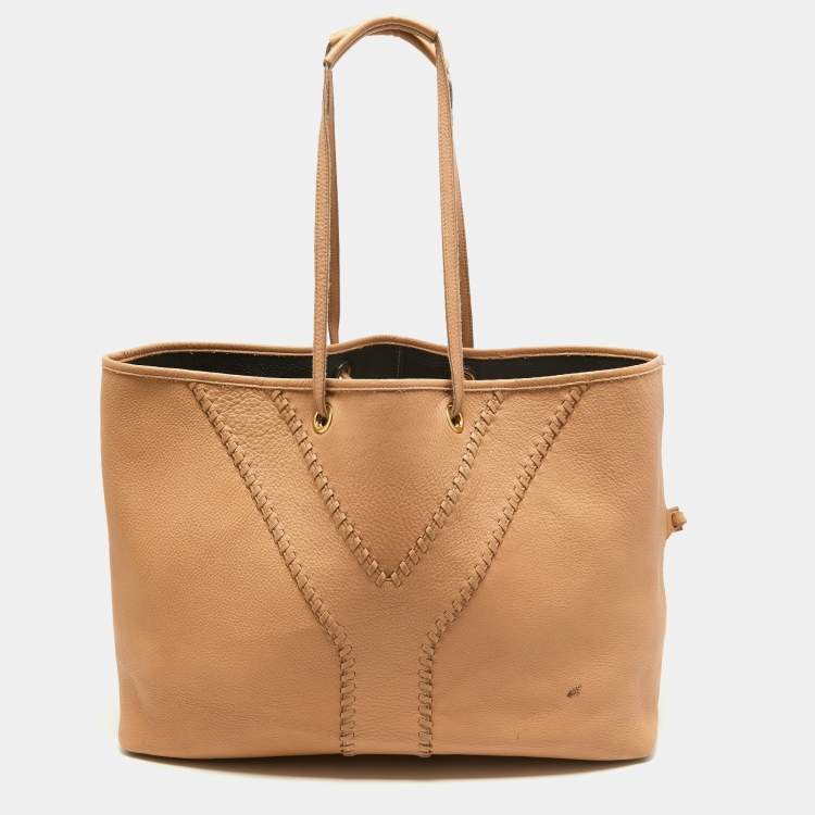 Pre Owned Yves Saint Laurent Dark Brown/Tan Leather Neo Reversible Tote
