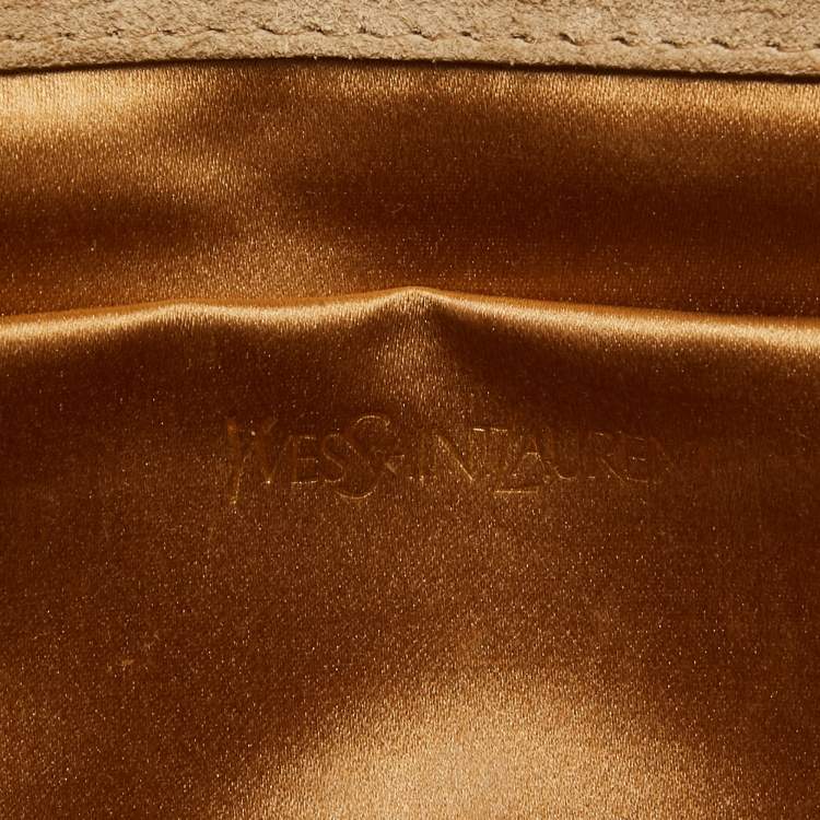 Pre Owned Yves Saint Laurent Gold Patent Y Line Flap Clutch