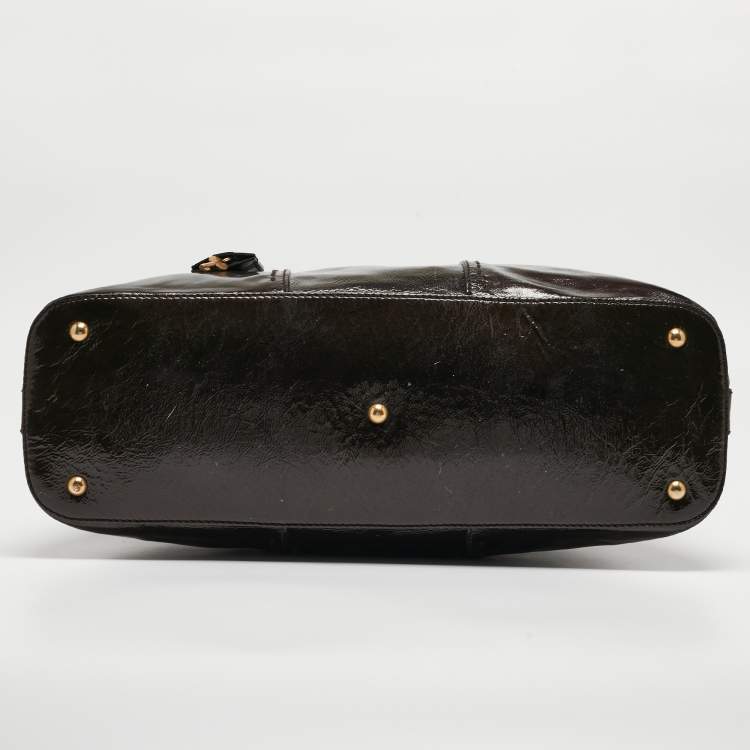 Pre Owned Yves Saint Laurent Choco Brown Patent Leather Oversized Muse Bag