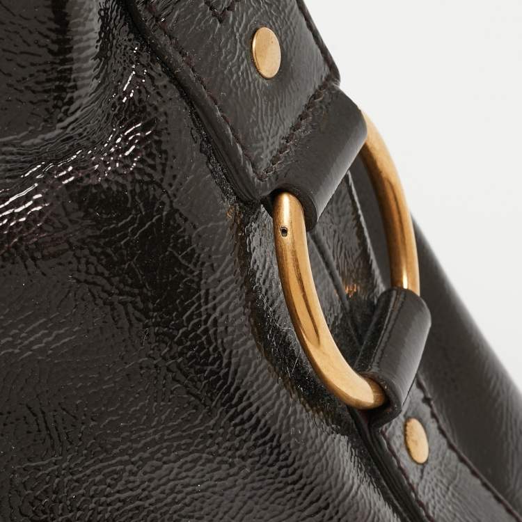 Pre Owned Yves Saint Laurent Choco Brown Patent Leather Oversized Muse Bag