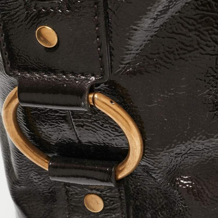 Pre Owned Yves Saint Laurent Choco Brown Patent Leather Oversized Muse Bag