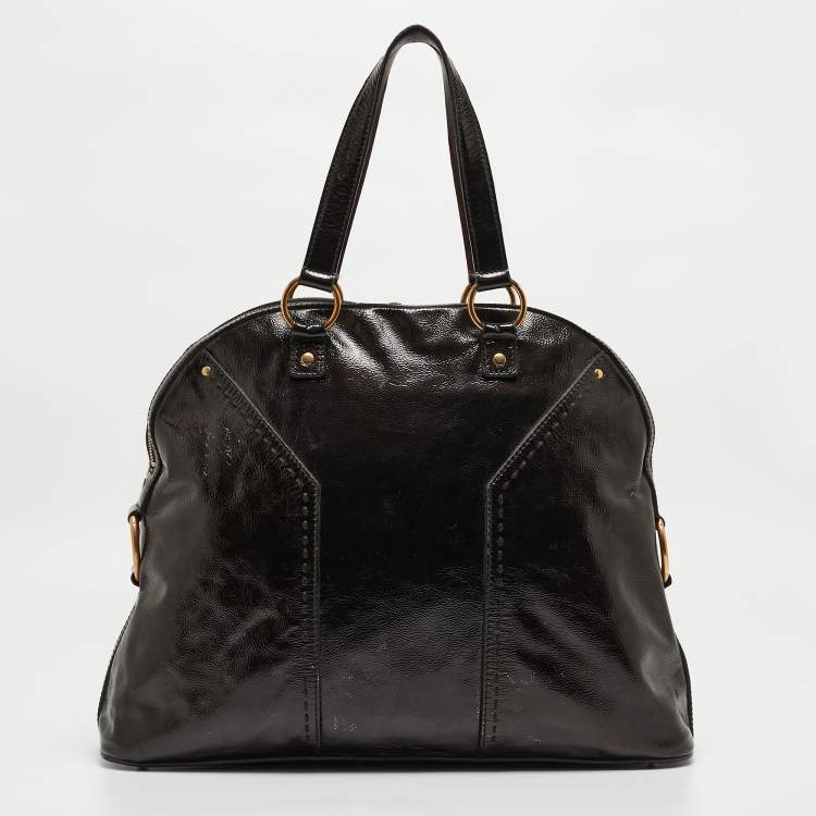 Pre Owned Yves Saint Laurent Choco Brown Patent Leather Oversized Muse Bag