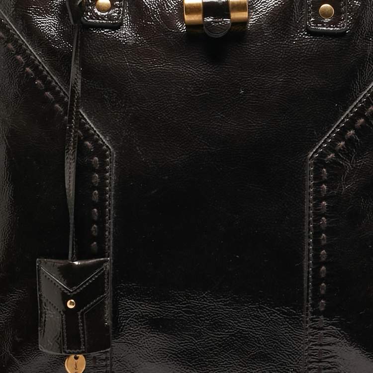 Pre Owned Yves Saint Laurent Choco Brown Patent Leather Oversized Muse Bag