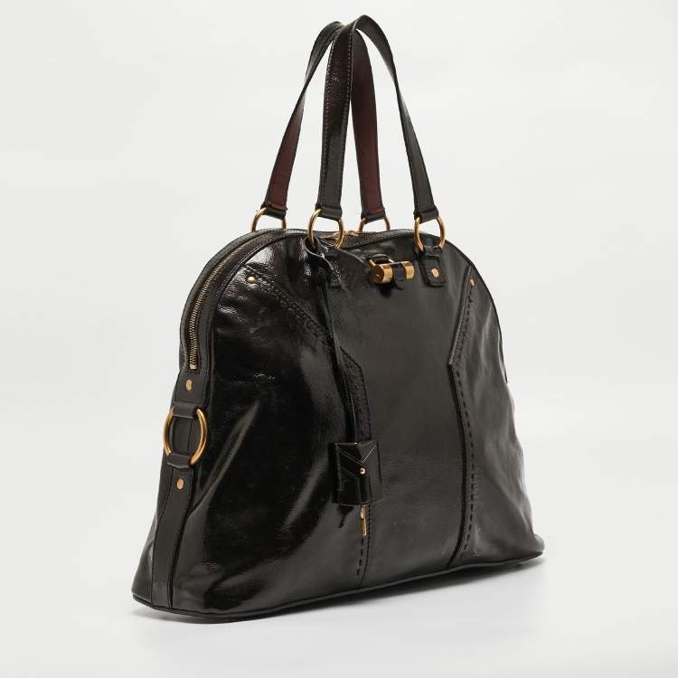 Pre Owned Yves Saint Laurent Choco Brown Patent Leather Oversized Muse Bag