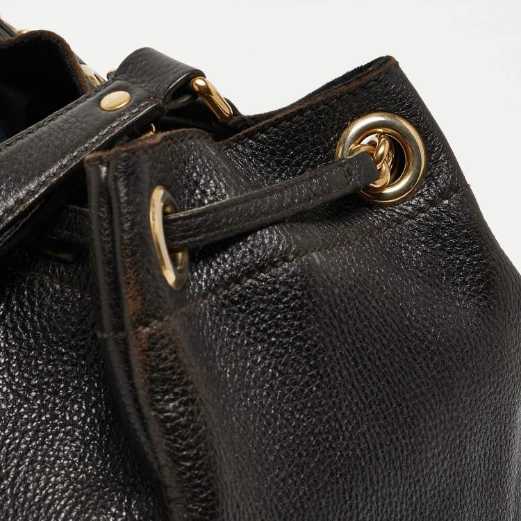 Pre Owned Yves Saint Laurent Choco Brown Leather Overseas Bucket Bag