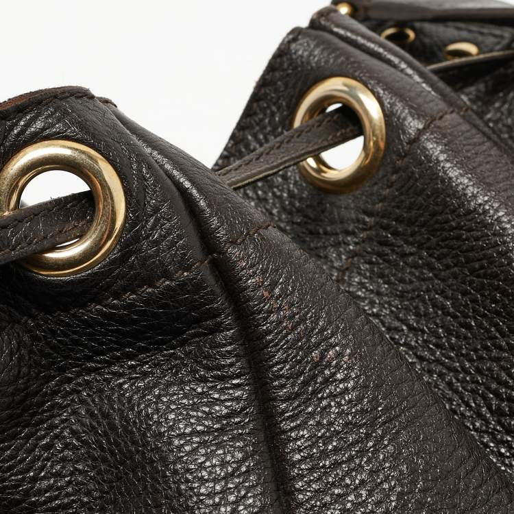 Pre Owned Yves Saint Laurent Choco Brown Leather Overseas Bucket Bag